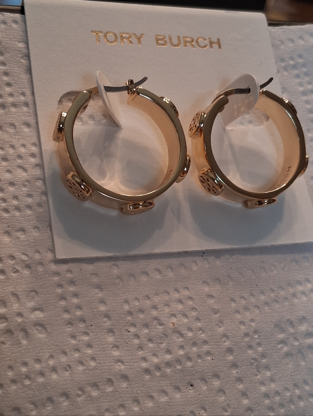Tory Burch Miller Gold-tone Stud Hoops With Encircled Double T Emblems NWOT - Picture 6 of 9